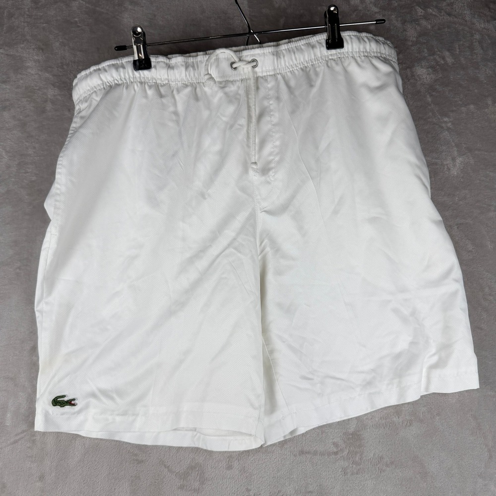 Lacoste Sport Mens White Diamond Ripstop Tennis Shorts Size 6 XL Drawstring